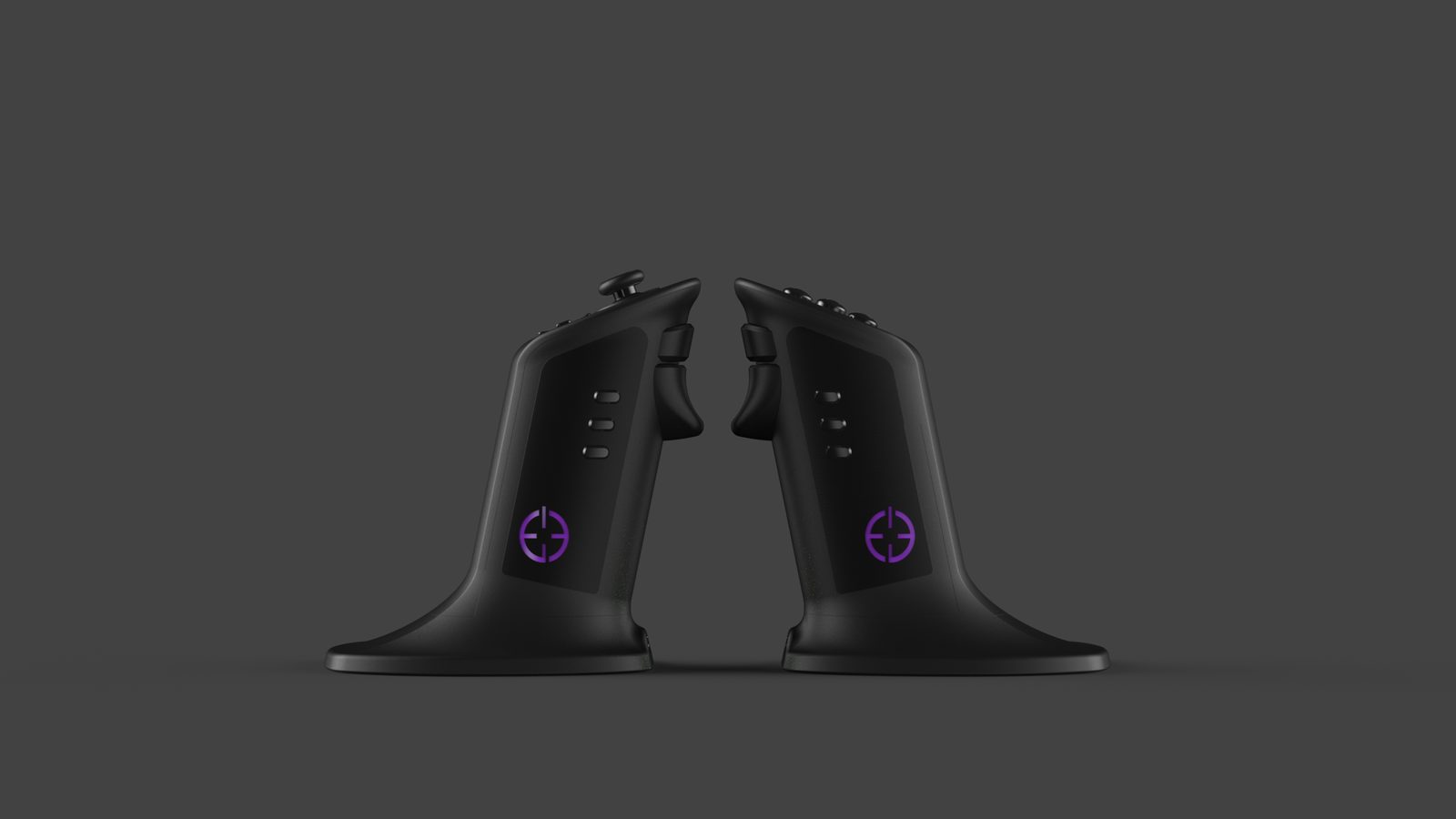 Front view of the left and right Dual Strike shells, showing the crosshair mark on the body.